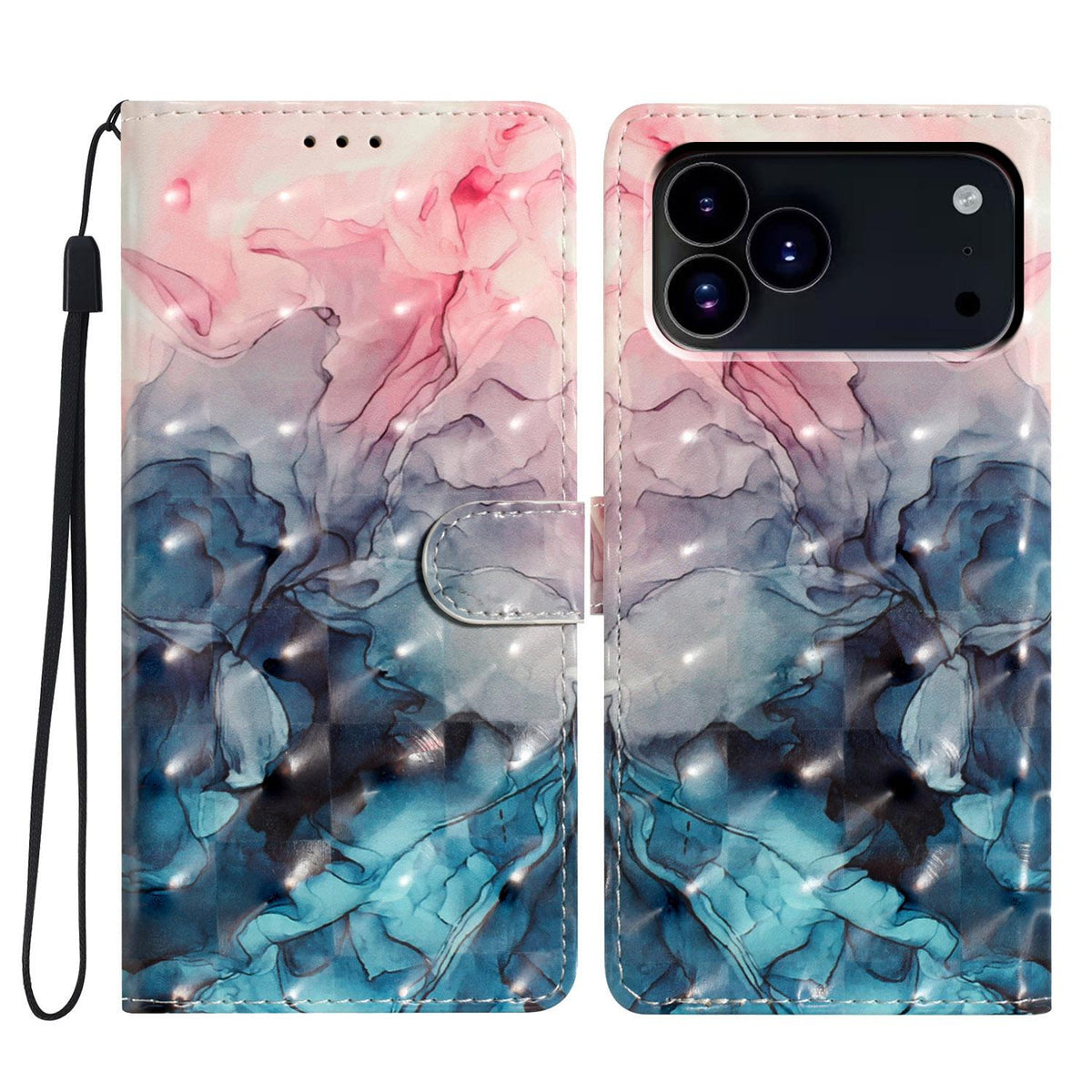 For iPhone 18 Pro 3D Pattern Leather Phone Case - 3D Pink Blue Marble - EDA006578306A