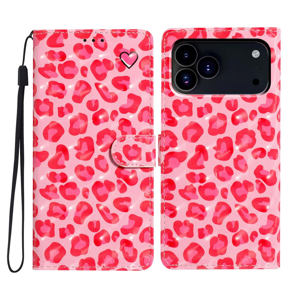 For iPhone 18 Pro 3D Pattern Leather Phone Case - Pink Leopard Print - EDA006578306C