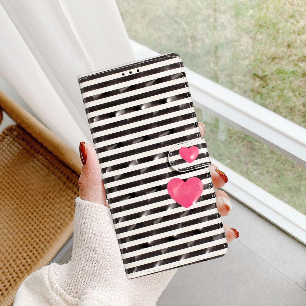 For iPhone 18 Pro 3D Pattern Leather Phone Case - Striped Heart - EDA006578306D