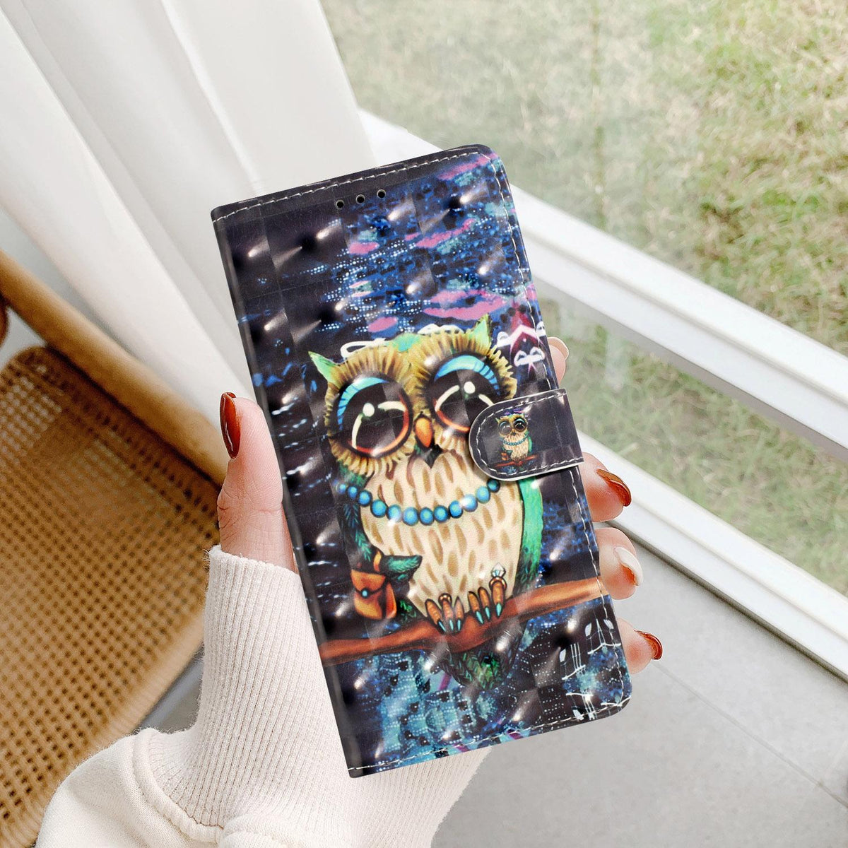 For iPhone 18 Pro 3D Pattern Leather Phone Case - Big-eyed owl - EDA006578306E