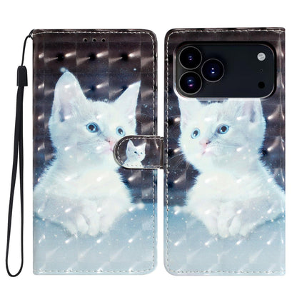 For iPhone 18 Pro 3D Pattern Leather Phone Case - White Cat - EDA006578306G