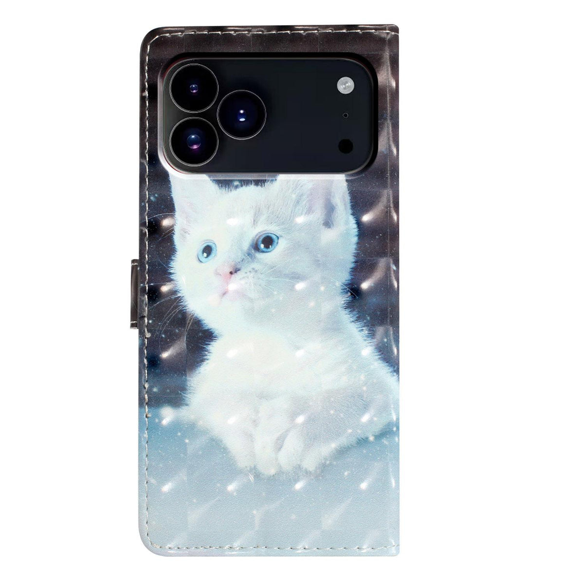 For iPhone 18 Pro 3D Pattern Leather Phone Case - White Cat - EDA006578306G