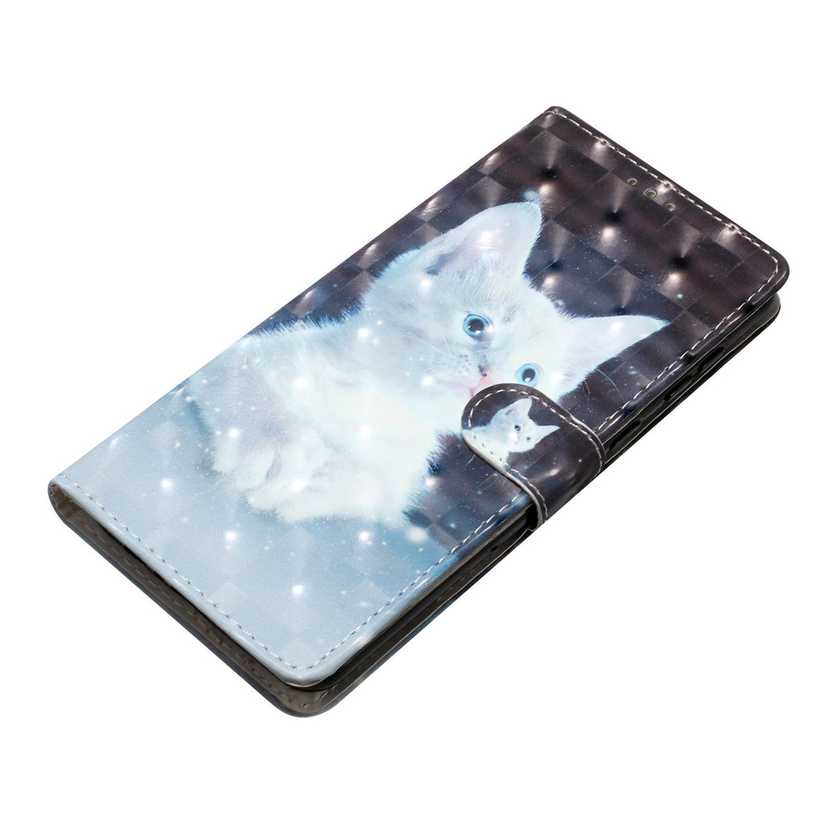 For iPhone 18 Pro 3D Pattern Leather Phone Case - White Cat - EDA006578306G
