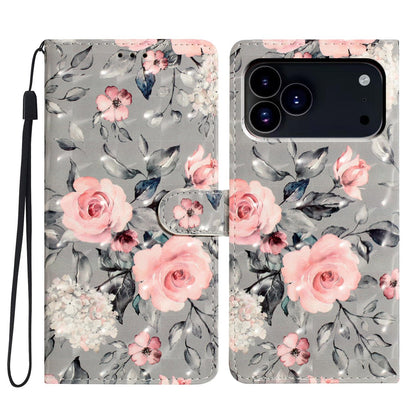 For iPhone 18 Pro 3D Pattern Leather Phone Case - Gray Base Flower - EDA006578306I