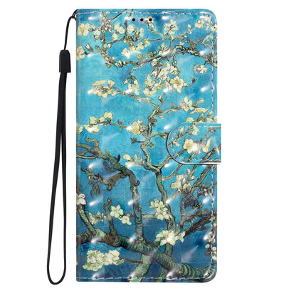 For iPhone 18 Pro 3D Pattern Leather Phone Case - Blue Base Apricot Flower - EDA006578306J