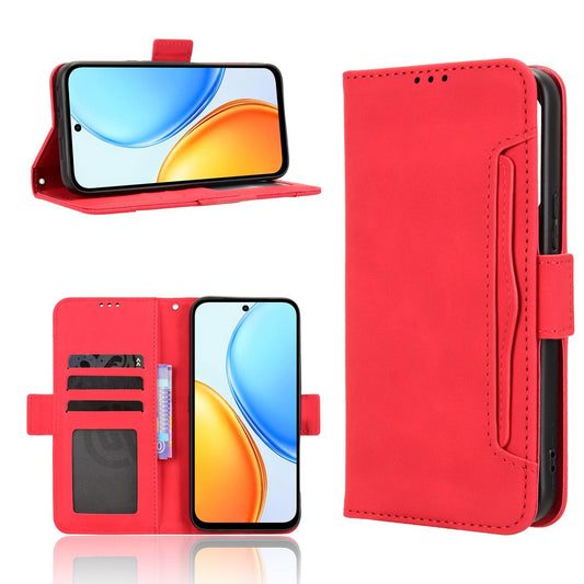For Honor X7e 4G / Play 80 Plus 5G Skin Feel Calf Texture Card Slots Leather Phone Case - Red - EDA006620234C
