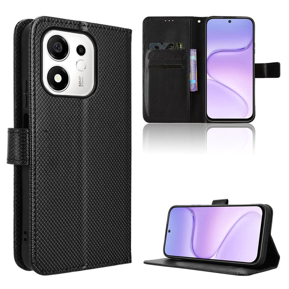 For Honor 600 Smart 5G Diamond Texture Leather Phone Case - Black - EDA006625333B