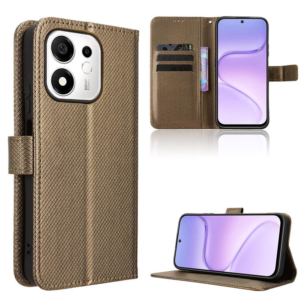 For Honor 600 Smart 5G Diamond Texture Leather Phone Case - Brown - EDA006625333D