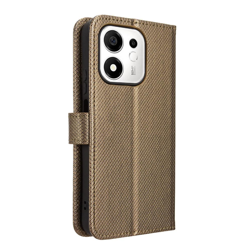 For Honor 600 Smart 5G Diamond Texture Leather Phone Case - Brown - EDA006625333D