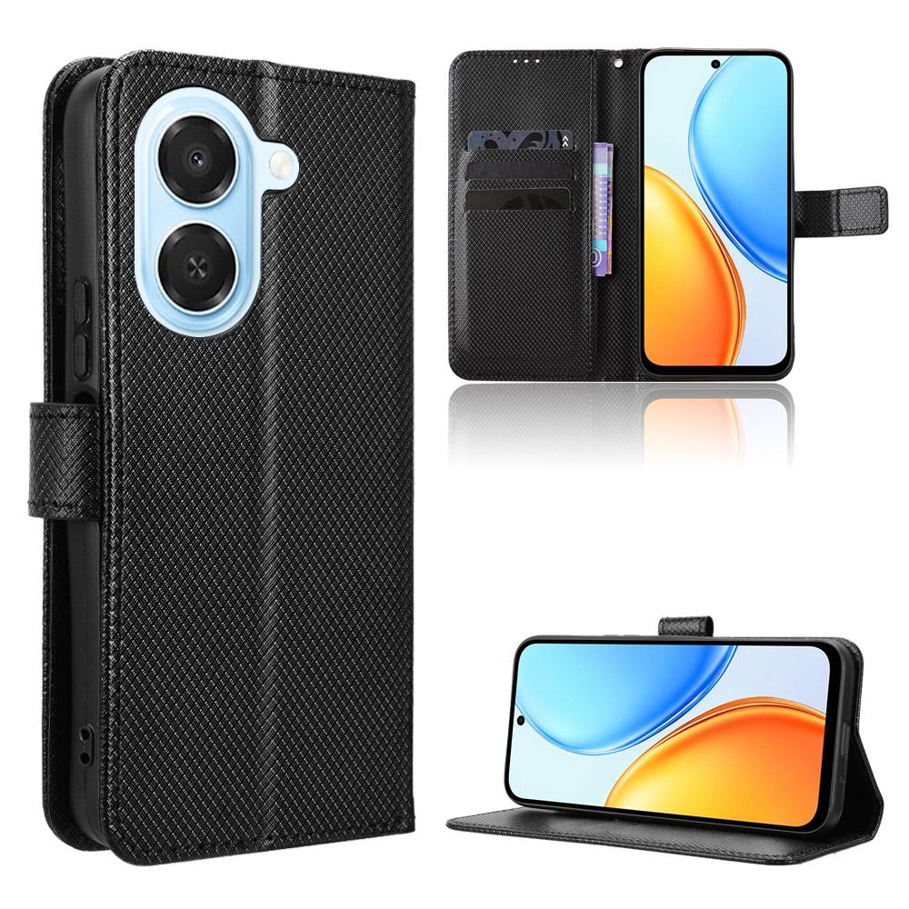 For Honor X7e 4G / Play 80 Plus 5G Diamond Texture Leather Phone Case - Black - EDA006625334B