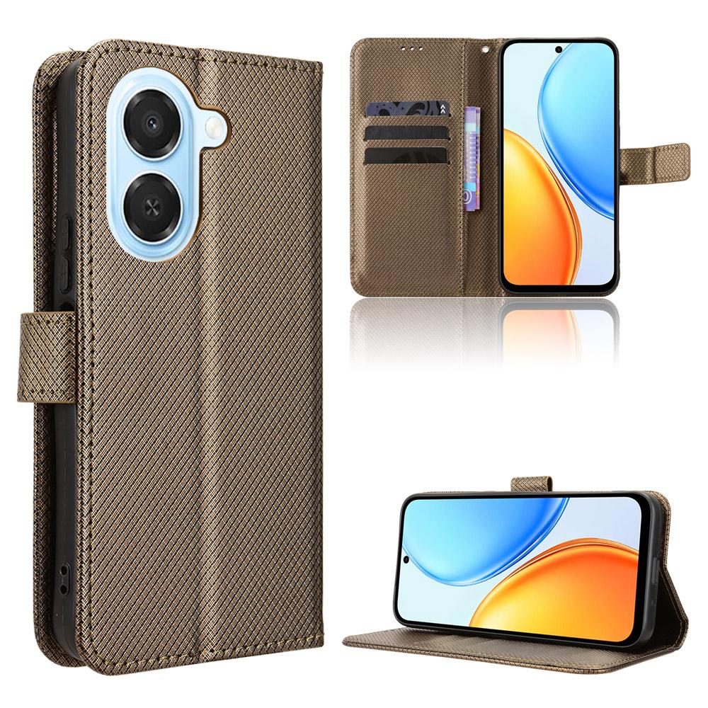 For Honor X7e 4G / Play 80 Plus 5G Diamond Texture Leather Phone Case - Brown - EDA006625334D