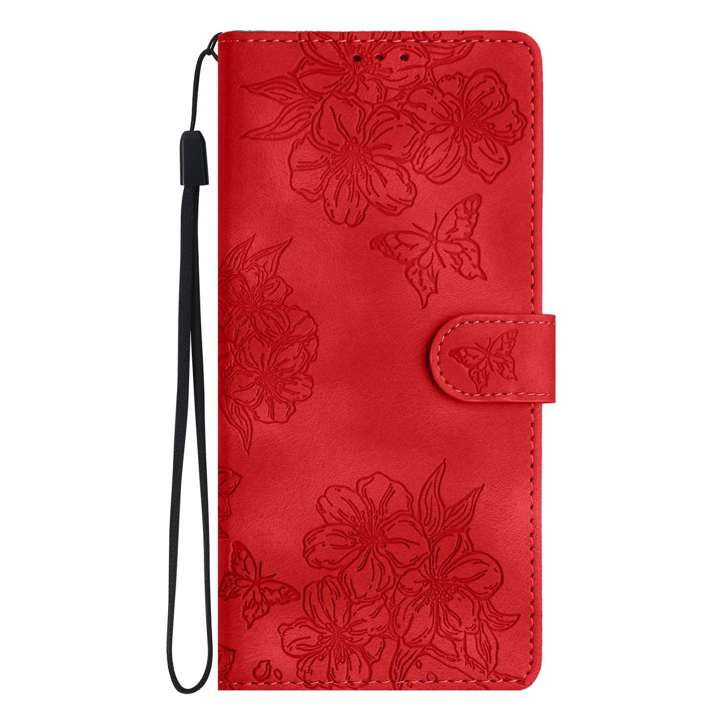 For Redmi K90 Pro Max/Poco F8 Ultra Cherry Blossom Butterfly Skin Feel Embossed PU Phone Case(Red)