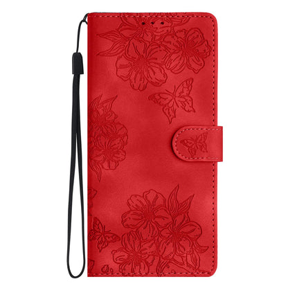 For Redmi K90 Pro Max/Poco F8 Ultra Cherry Blossom Butterfly Skin Feel Embossed PU Phone Case(Red)