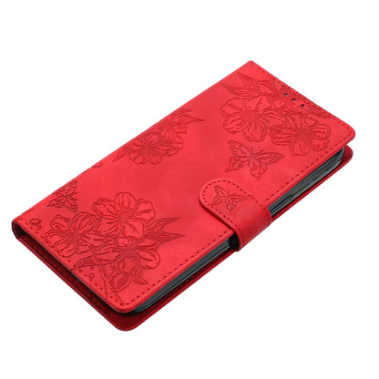 For Redmi K90 Pro Max/Poco F8 Ultra Cherry Blossom Butterfly Skin Feel Embossed PU Phone Case(Red)