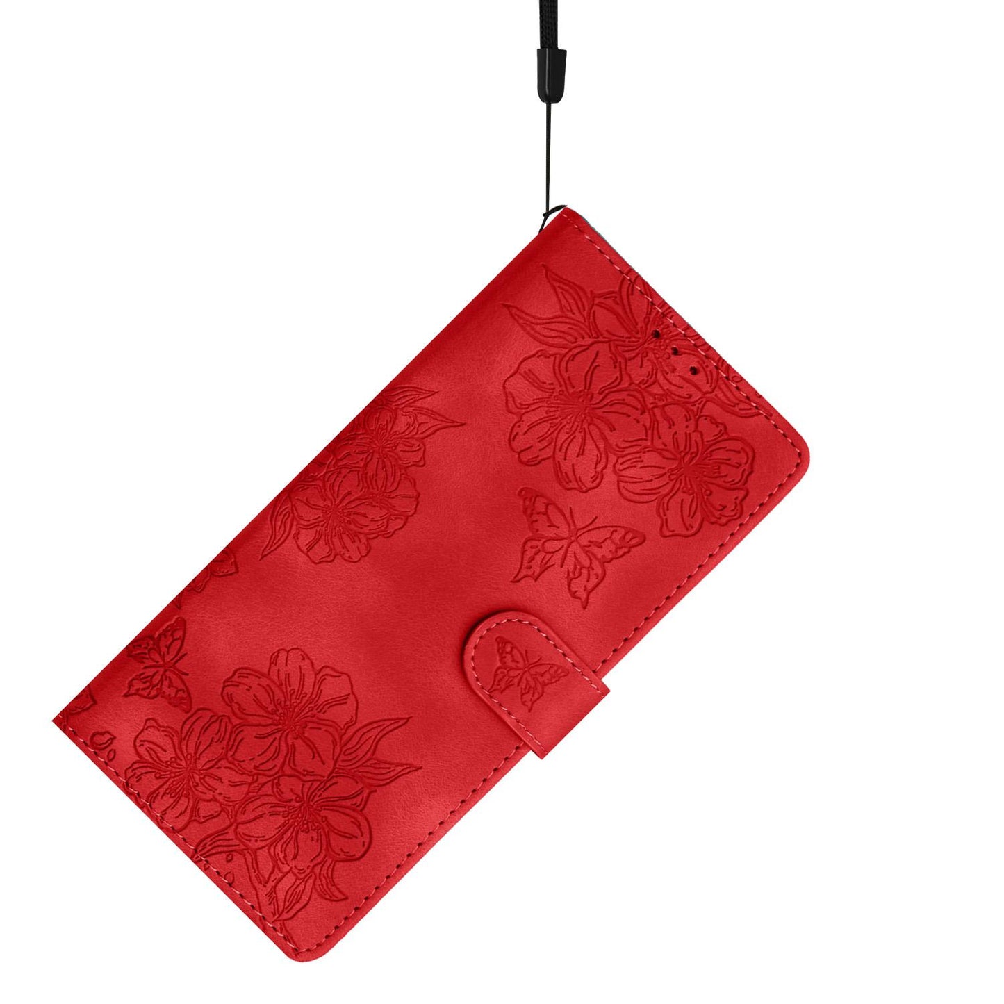 For Redmi K90 Pro Max/Poco F8 Ultra Cherry Blossom Butterfly Skin Feel Embossed PU Phone Case(Red)