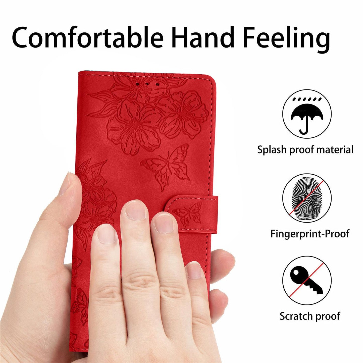 For Redmi K90 Pro Max/Poco F8 Ultra Cherry Blossom Butterfly Skin Feel Embossed PU Phone Case(Red)