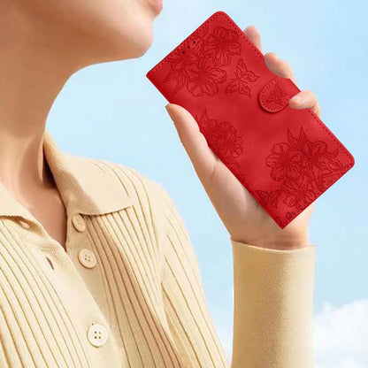 For Redmi K90 Pro Max/Poco F8 Ultra Cherry Blossom Butterfly Skin Feel Embossed PU Phone Case(Red)