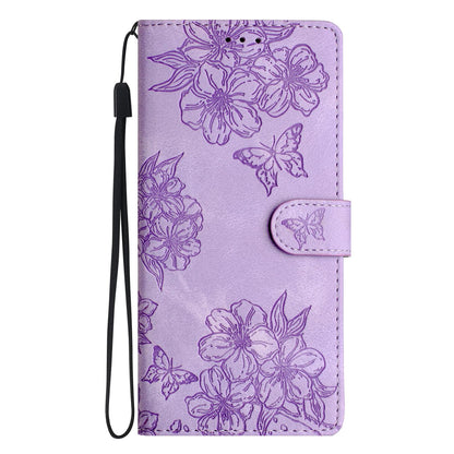 For Redmi K90 Pro Max/Poco F8 Ultra Cherry Blossom Butterfly Skin Feel Embossed PU Phone Case(Purple)