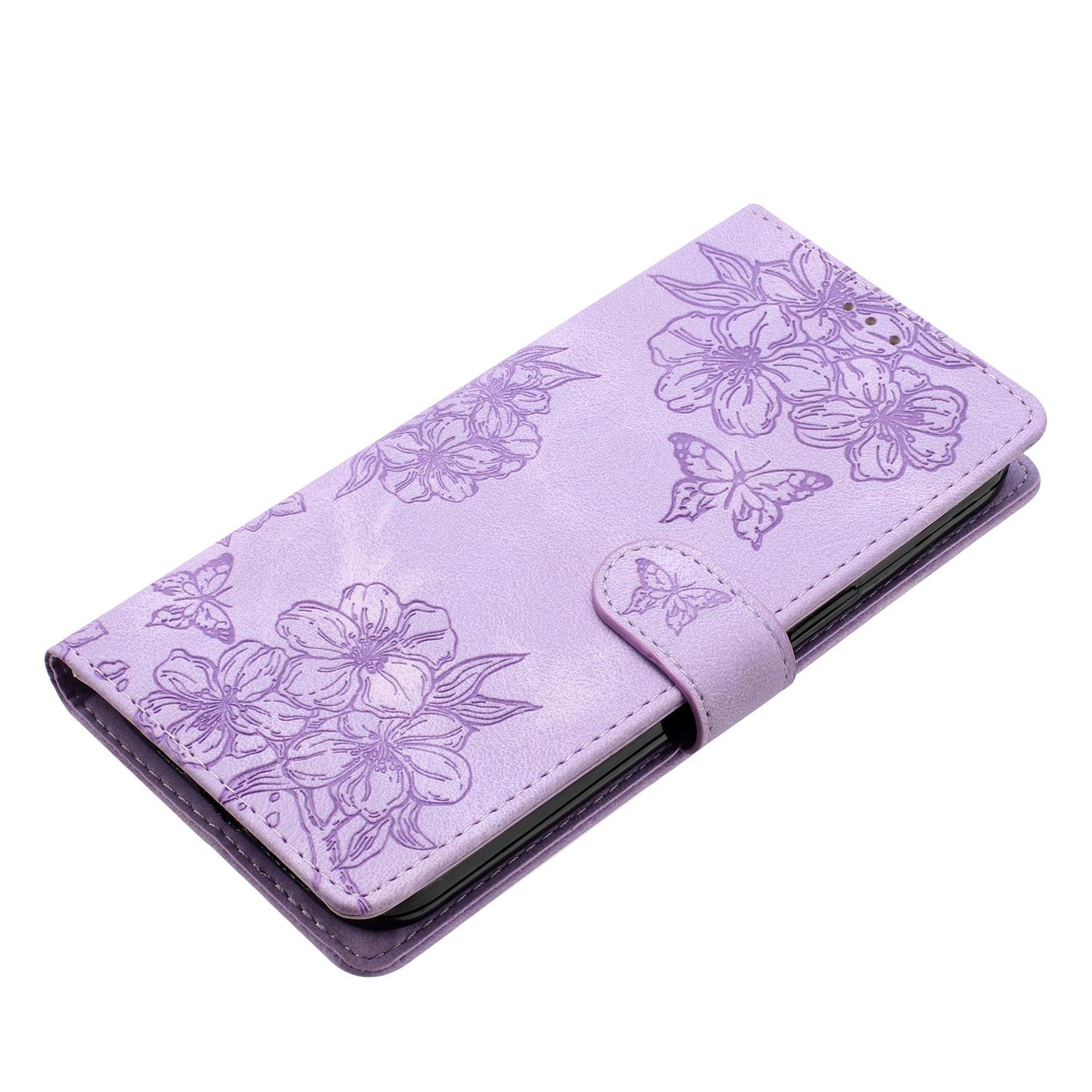 For Redmi K90 Pro Max/Poco F8 Ultra Cherry Blossom Butterfly Skin Feel Embossed PU Phone Case(Purple)