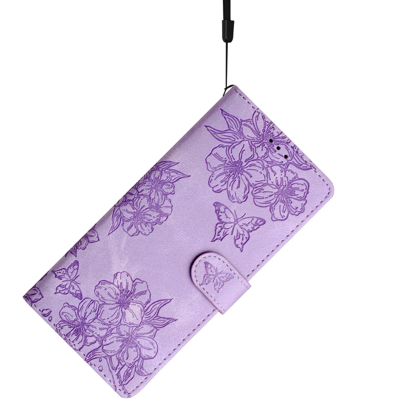 For Redmi K90 Pro Max/Poco F8 Ultra Cherry Blossom Butterfly Skin Feel Embossed PU Phone Case(Purple)