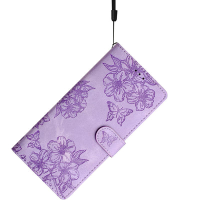For Redmi K90 Pro Max/Poco F8 Ultra Cherry Blossom Butterfly Skin Feel Embossed PU Phone Case(Purple)