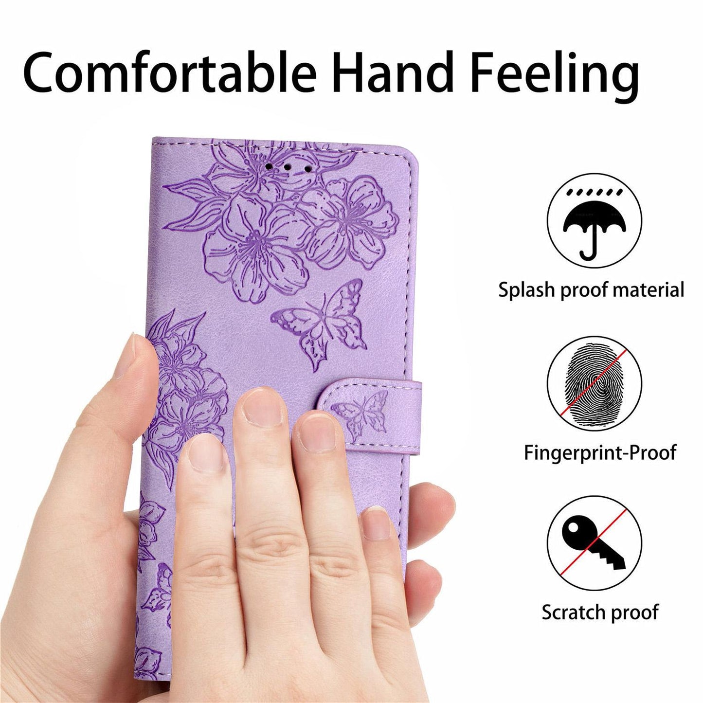 For Redmi K90 Pro Max/Poco F8 Ultra Cherry Blossom Butterfly Skin Feel Embossed PU Phone Case(Purple)