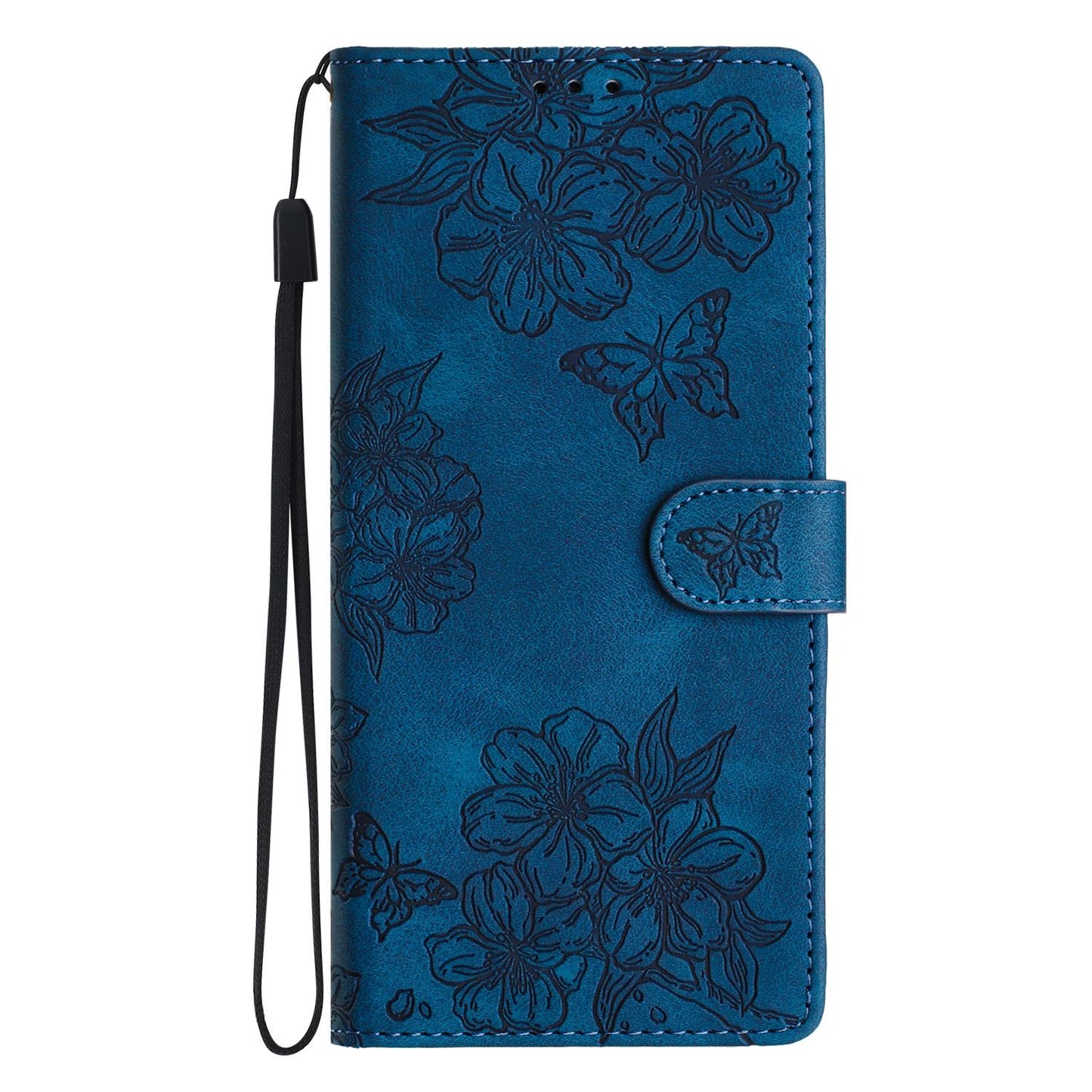 For Redmi K90 Pro Max/Poco F8 Ultra Cherry Blossom Butterfly Skin Feel Embossed PU Phone Case(Blue)
