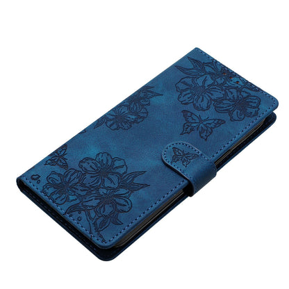 For Redmi K90 Pro Max/Poco F8 Ultra Cherry Blossom Butterfly Skin Feel Embossed PU Phone Case(Blue)