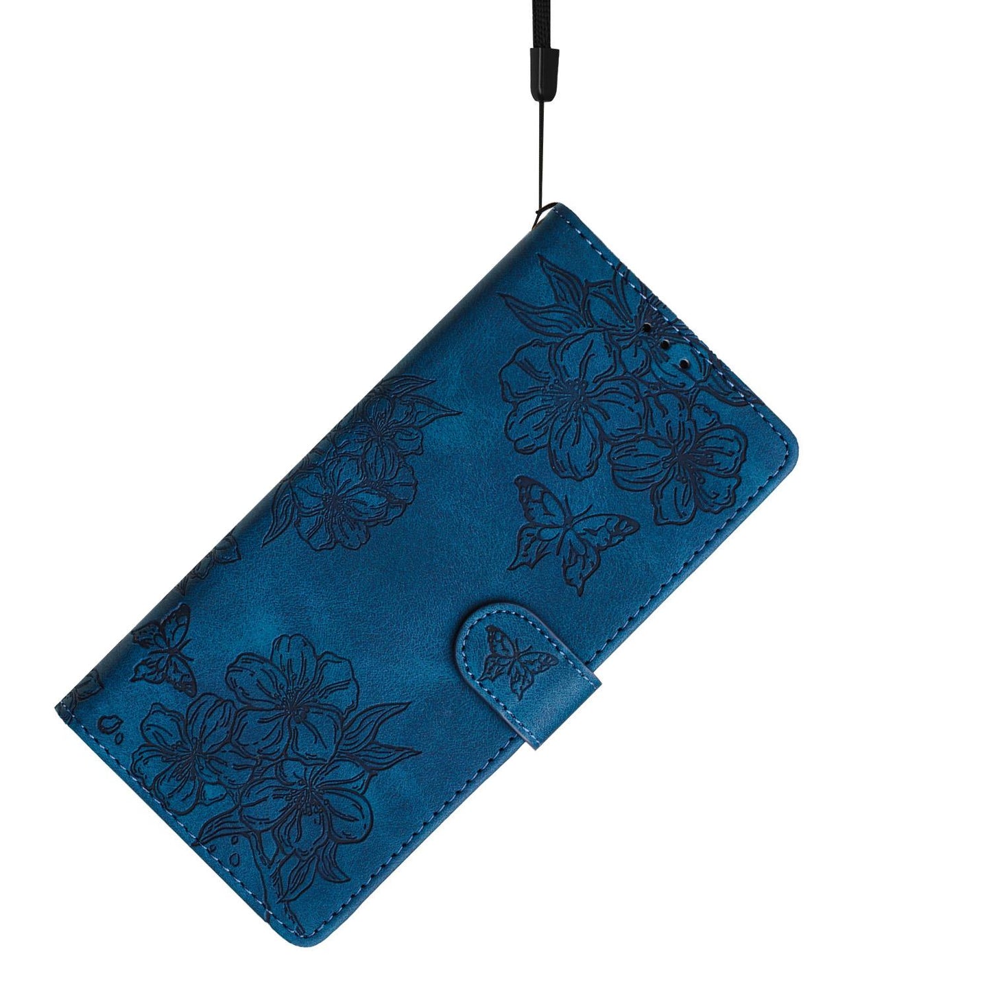 For Redmi K90 Pro Max/Poco F8 Ultra Cherry Blossom Butterfly Skin Feel Embossed PU Phone Case(Blue)