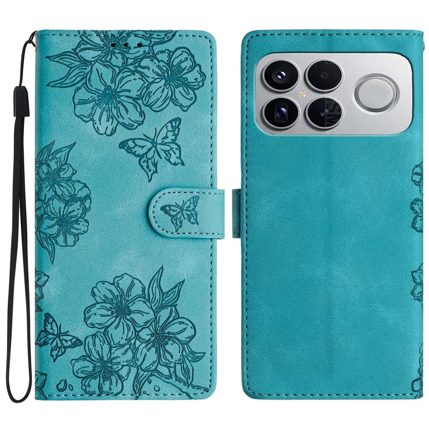 For Redmi K90 Pro Max/Poco F8 Ultra Cherry Blossom Butterfly Skin Feel Embossed PU Phone Case(Green)