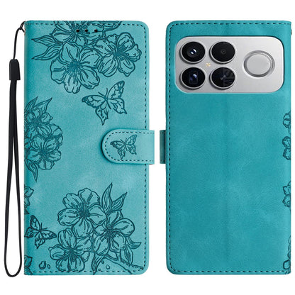For Redmi K90 Pro Max/Poco F8 Ultra Cherry Blossom Butterfly Skin Feel Embossed PU Phone Case(Green)