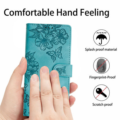 For Redmi K90 Pro Max/Poco F8 Ultra Cherry Blossom Butterfly Skin Feel Embossed PU Phone Case(Green)