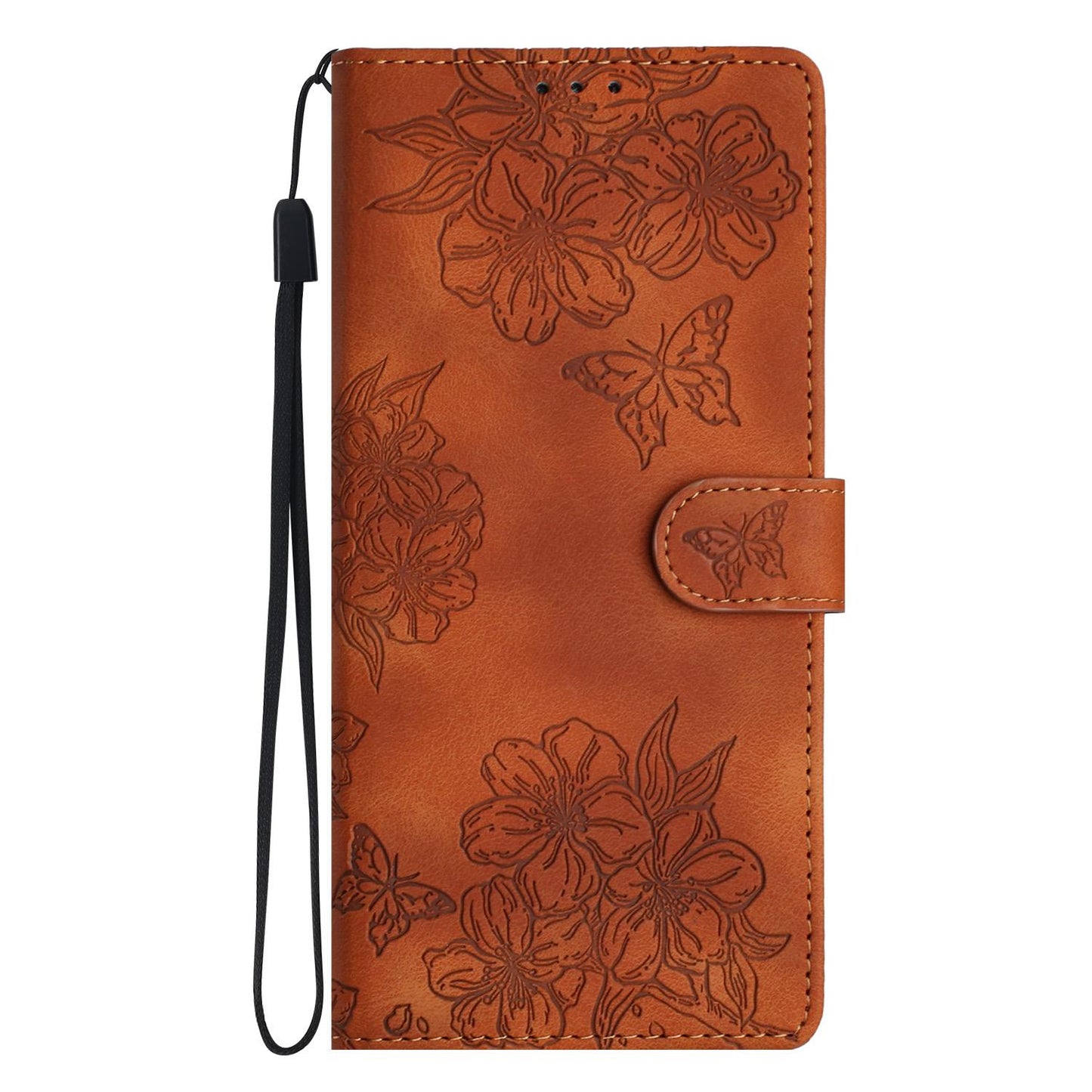 For Redmi K90 Pro Max/Poco F8 Ultra Cherry Blossom Butterfly Skin Feel Embossed PU Phone Case(Brown)