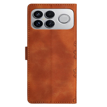 For Redmi K90 Pro Max/Poco F8 Ultra Cherry Blossom Butterfly Skin Feel Embossed PU Phone Case(Brown)
