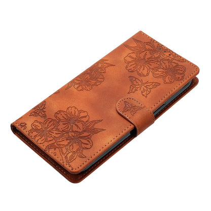 For Redmi K90 Pro Max/Poco F8 Ultra Cherry Blossom Butterfly Skin Feel Embossed PU Phone Case(Brown)