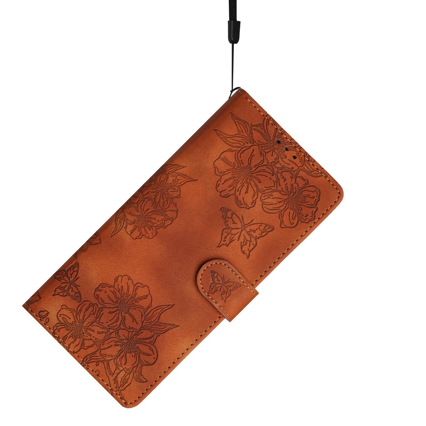 For Redmi K90 Pro Max/Poco F8 Ultra Cherry Blossom Butterfly Skin Feel Embossed PU Phone Case(Brown)