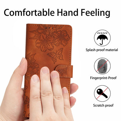 For Redmi K90 Pro Max/Poco F8 Ultra Cherry Blossom Butterfly Skin Feel Embossed PU Phone Case(Brown)