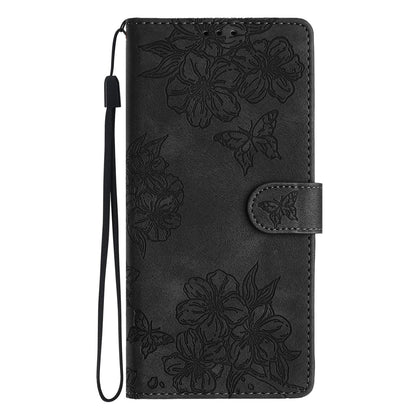 For Redmi K90 Pro Max/Poco F8 Ultra Cherry Blossom Butterfly Skin Feel Embossed PU Phone Case(Black)
