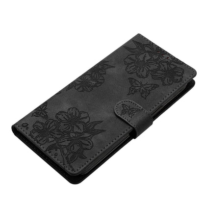 For Redmi K90 Pro Max/Poco F8 Ultra Cherry Blossom Butterfly Skin Feel Embossed PU Phone Case(Black)