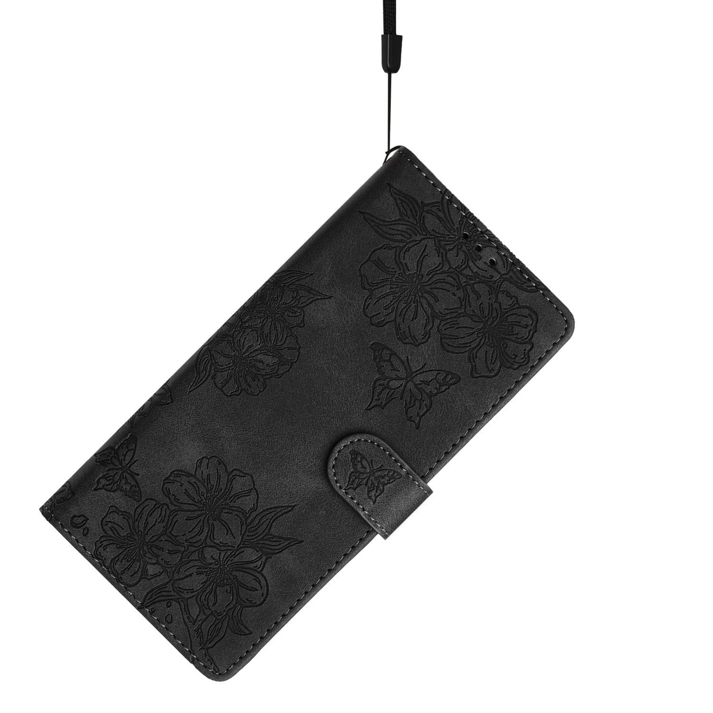 For Redmi K90 Pro Max/Poco F8 Ultra Cherry Blossom Butterfly Skin Feel Embossed PU Phone Case(Black)
