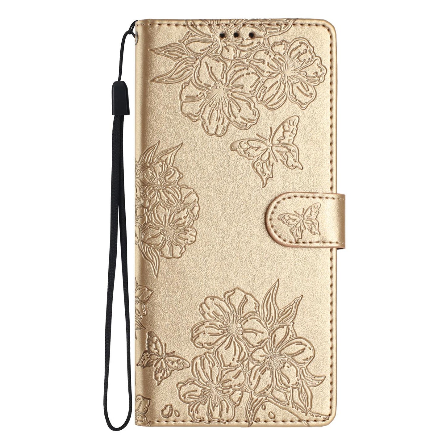 For Redmi K90 Pro Max/Poco F8 Ultra Cherry Blossom Butterfly Skin Feel Embossed PU Phone Case(Gold)