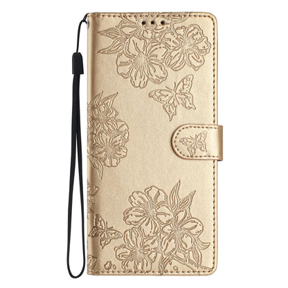 For Redmi K90 Pro Max/Poco F8 Ultra Cherry Blossom Butterfly Skin Feel Embossed PU Phone Case(Gold)