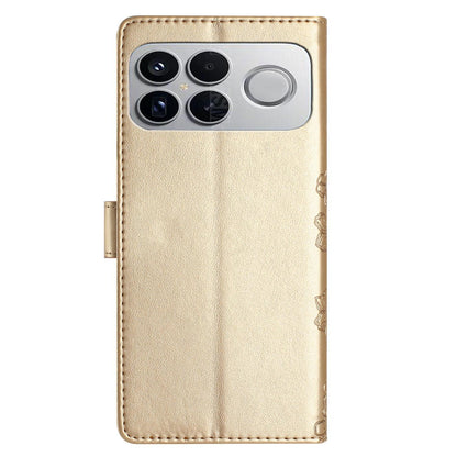 For Redmi K90 Pro Max/Poco F8 Ultra Cherry Blossom Butterfly Skin Feel Embossed PU Phone Case(Gold)