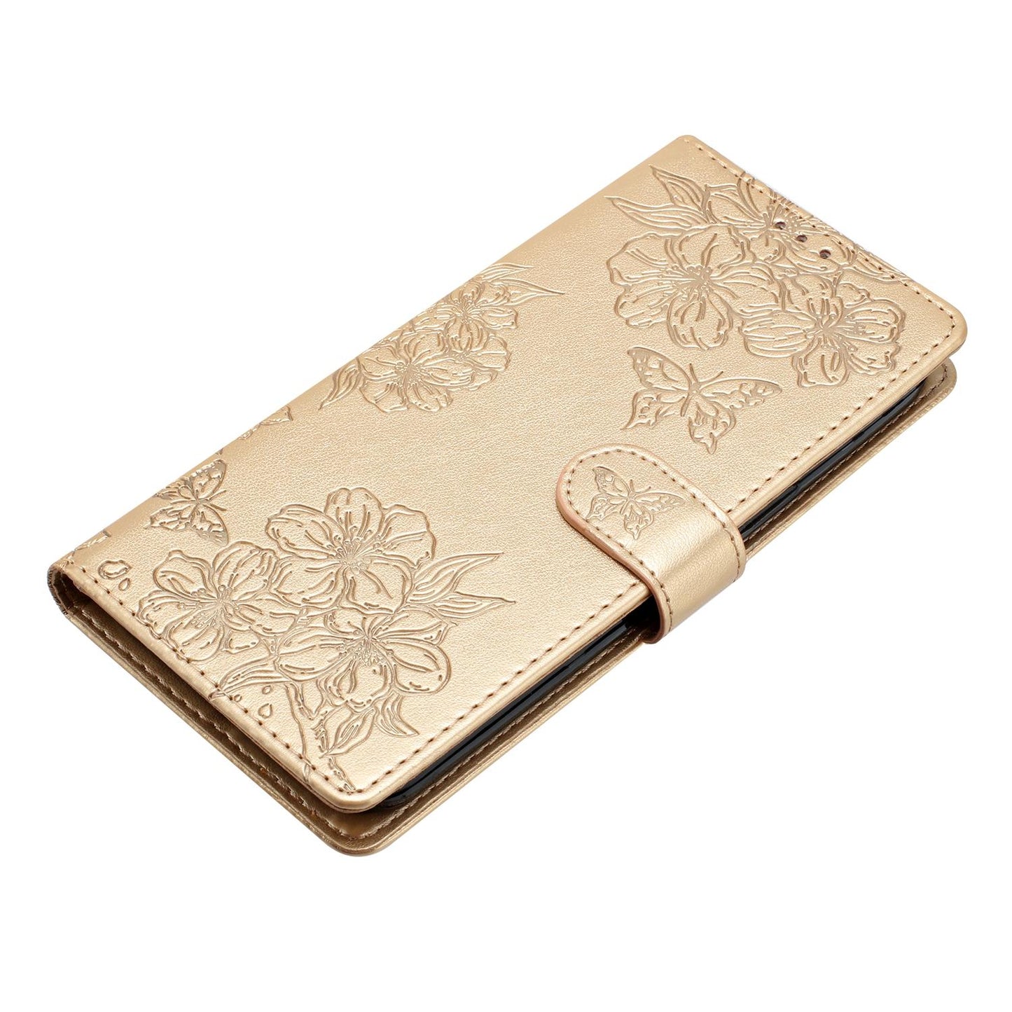 For Redmi K90 Pro Max/Poco F8 Ultra Cherry Blossom Butterfly Skin Feel Embossed PU Phone Case(Gold)