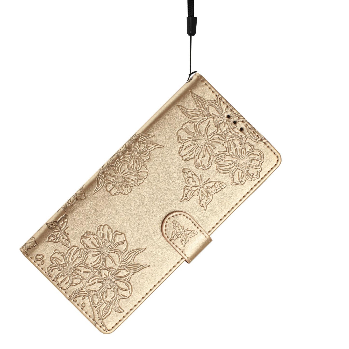 For Redmi K90 Pro Max/Poco F8 Ultra Cherry Blossom Butterfly Skin Feel Embossed PU Phone Case(Gold)