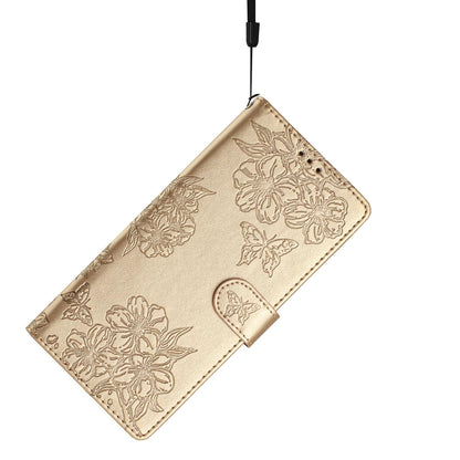 For Redmi K90 Pro Max/Poco F8 Ultra Cherry Blossom Butterfly Skin Feel Embossed PU Phone Case(Gold)