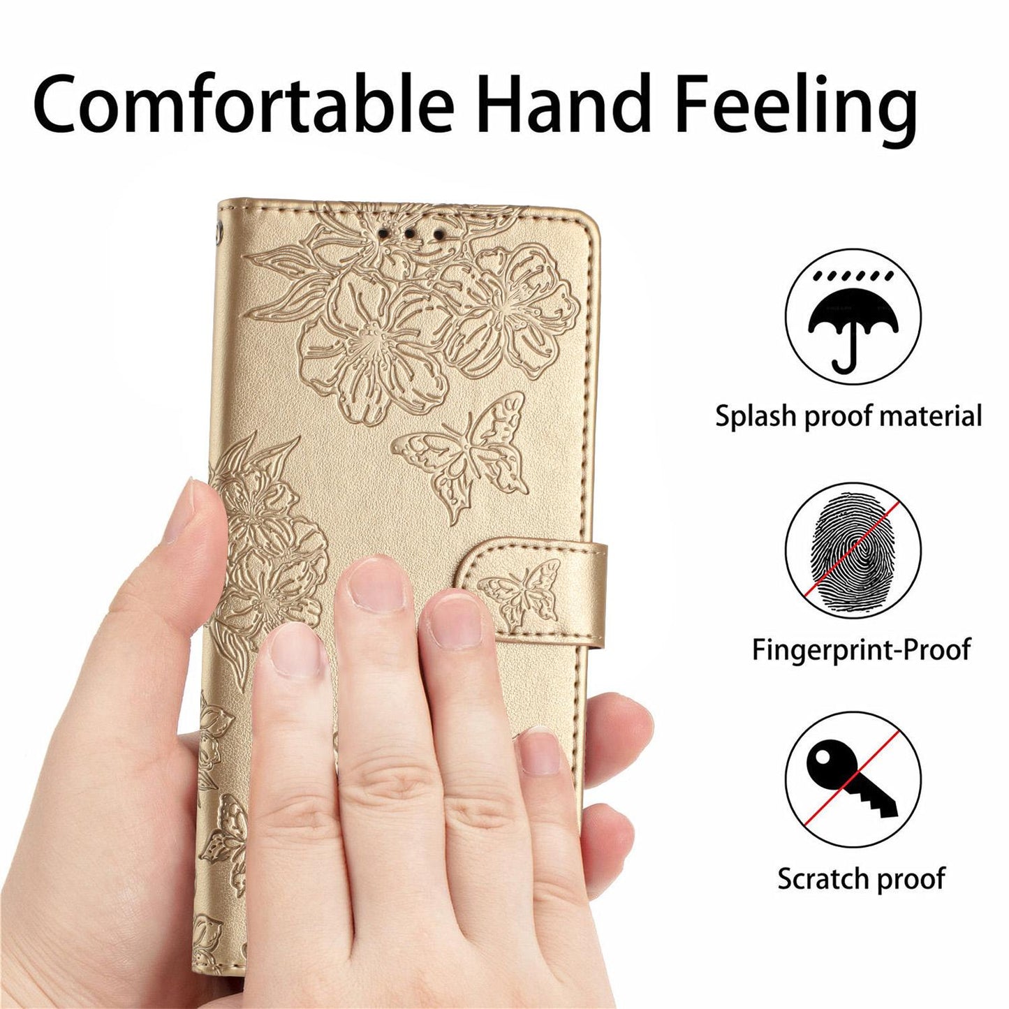 For Redmi K90 Pro Max/Poco F8 Ultra Cherry Blossom Butterfly Skin Feel Embossed PU Phone Case(Gold)