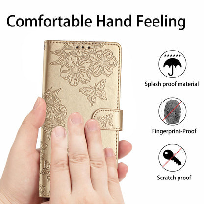 For Redmi K90 Pro Max/Poco F8 Ultra Cherry Blossom Butterfly Skin Feel Embossed PU Phone Case(Gold)