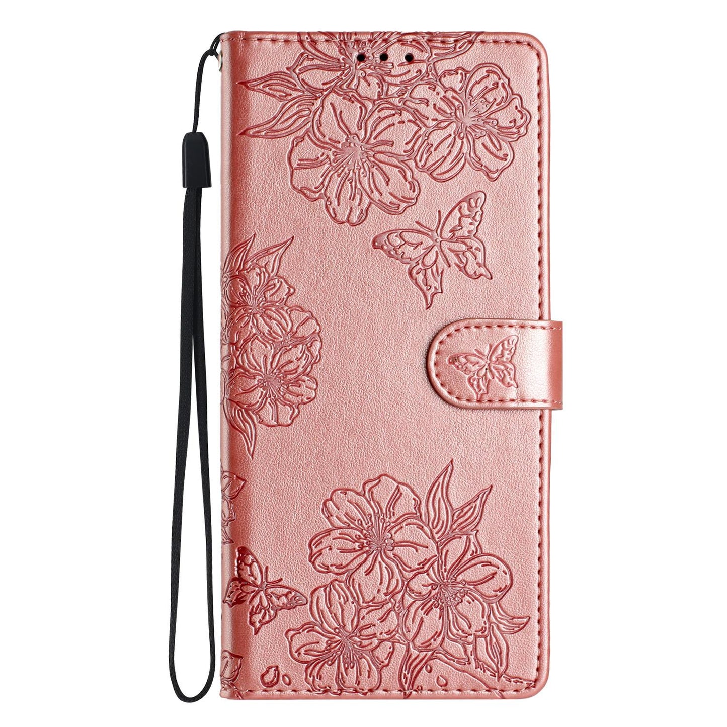 For Redmi K90 Pro Max/Poco F8 Ultra Cherry Blossom Butterfly Skin Feel Embossed PU Phone Case(Rose Gold)