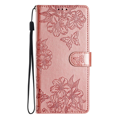 For Redmi K90 Pro Max/Poco F8 Ultra Cherry Blossom Butterfly Skin Feel Embossed PU Phone Case(Rose Gold)